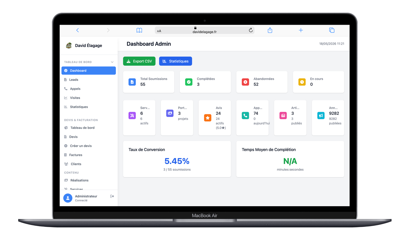 David Élagage — Dashboard